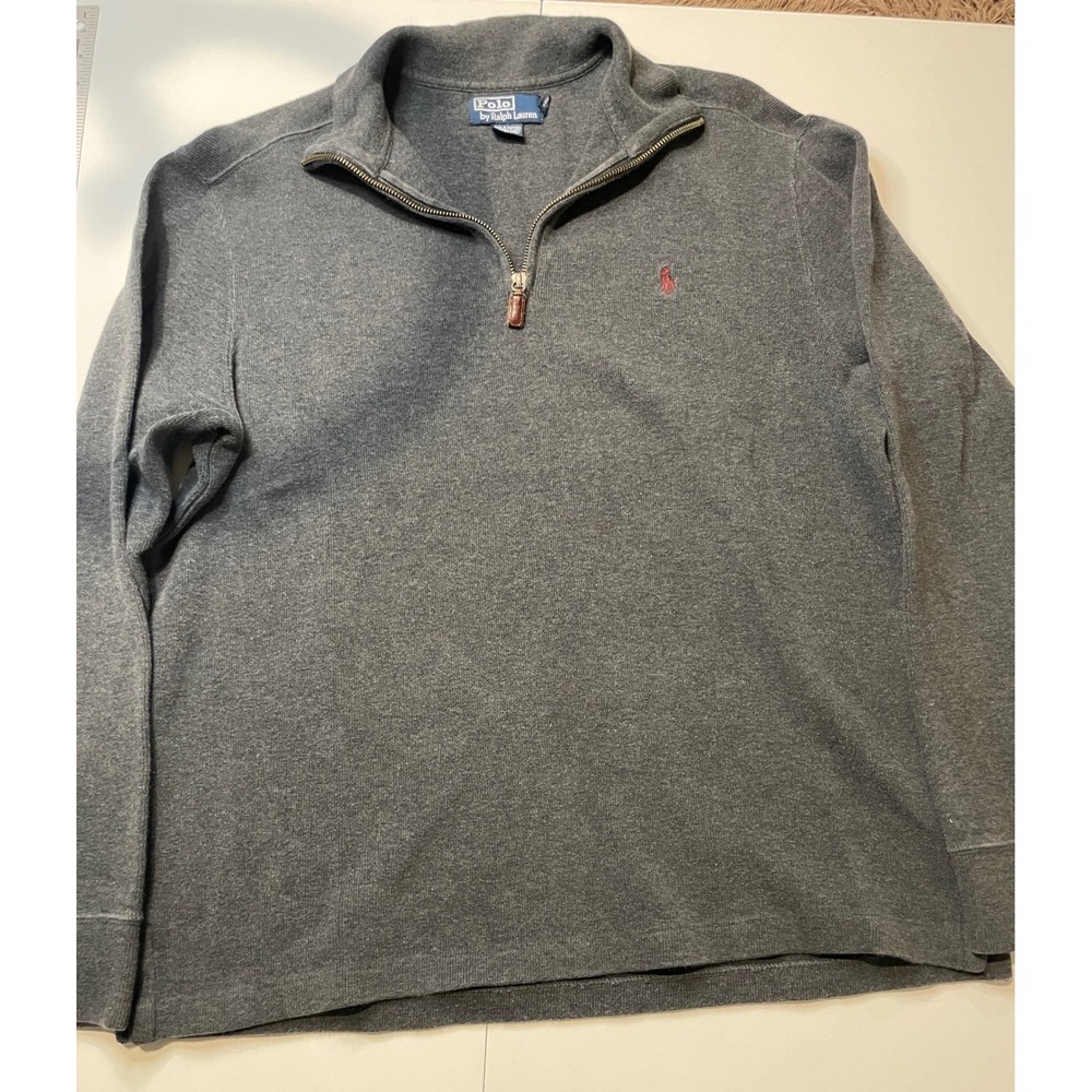 Polo Ralph Lauren Mens Medium Gray Quarter Zip Pullover Cotton Sweater Red Pony
